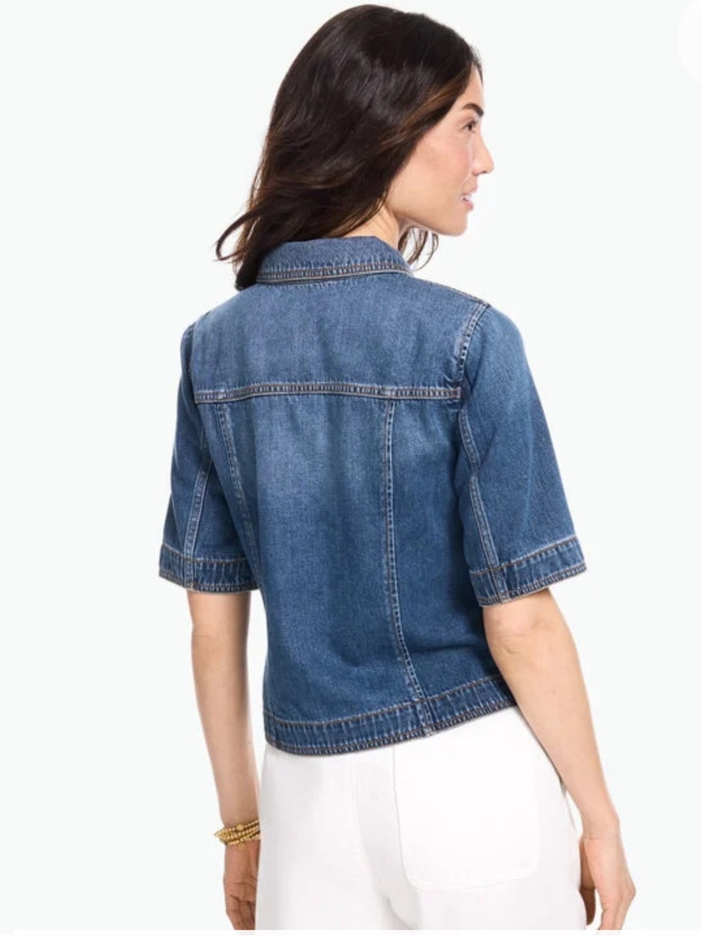Talbots Short Sleeve Blue Jean Button Up Denim Jacket Women’s Size Large - Picture 2 of 9